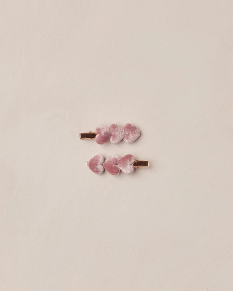 NORA LEE VELVET HEART CLIPS - RASPBERRY