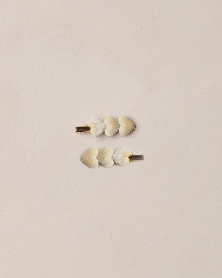 NORA LEE VELVET HEART CLIPS  - ECRU