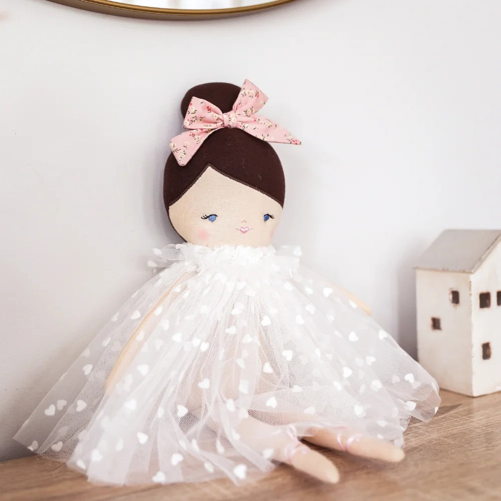 ALIMROSE MIA DOLL WHITE FLOCKED HEART TULLE