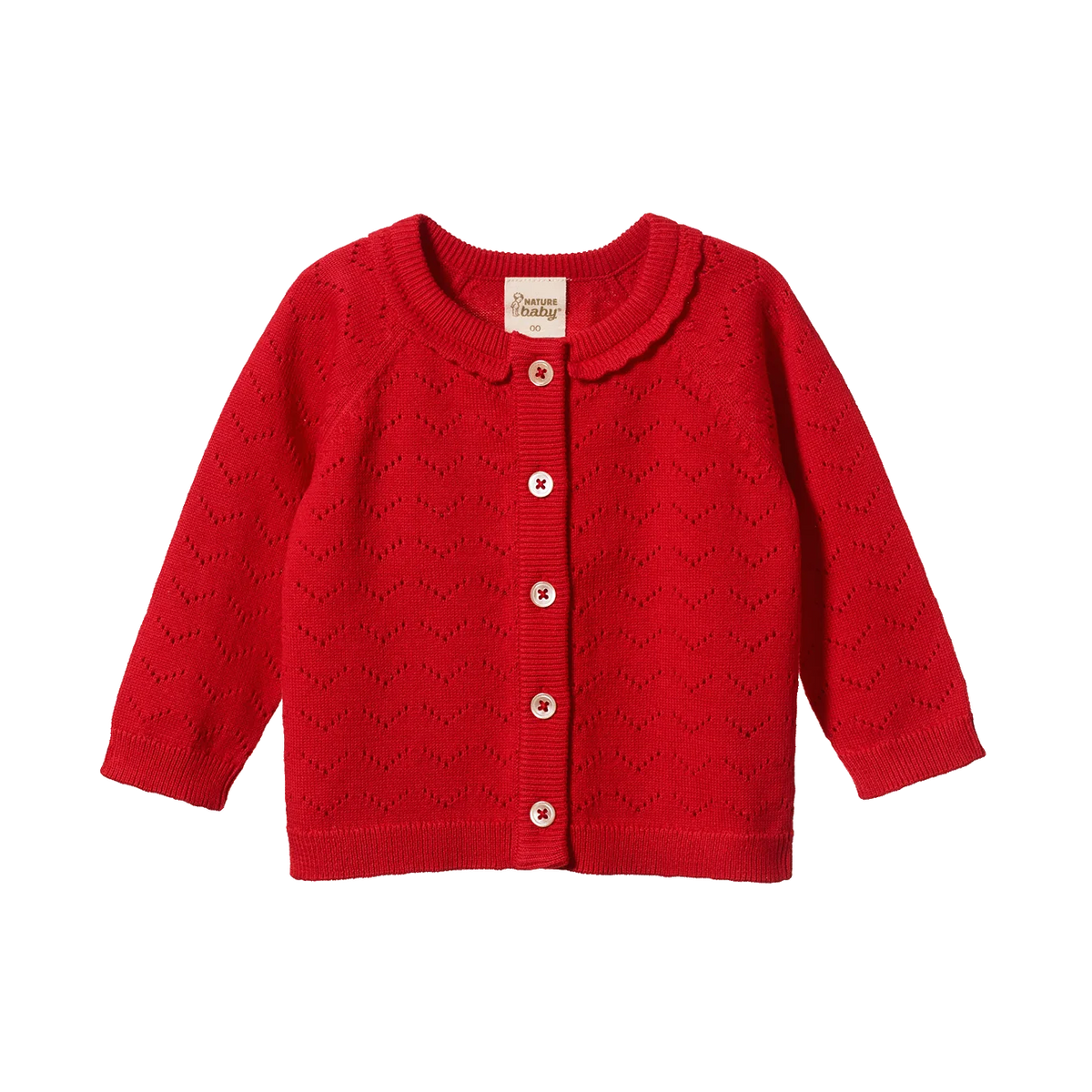 NATURE BABY PIPER CARDIGAN RASPBERRY RED POINTELLE