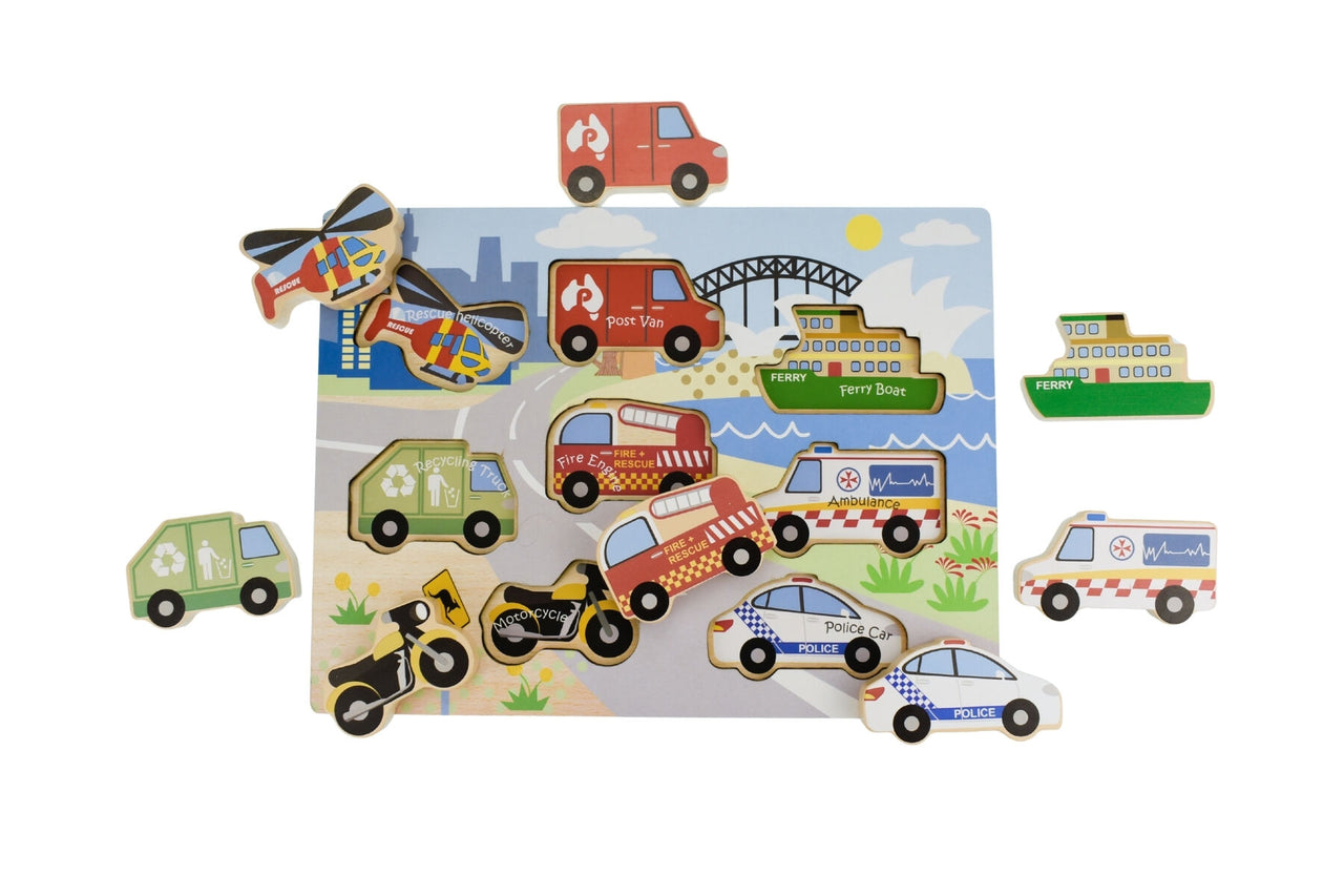TRANSPORT VEHICLE WOODEN CHUNKY PUZZLE