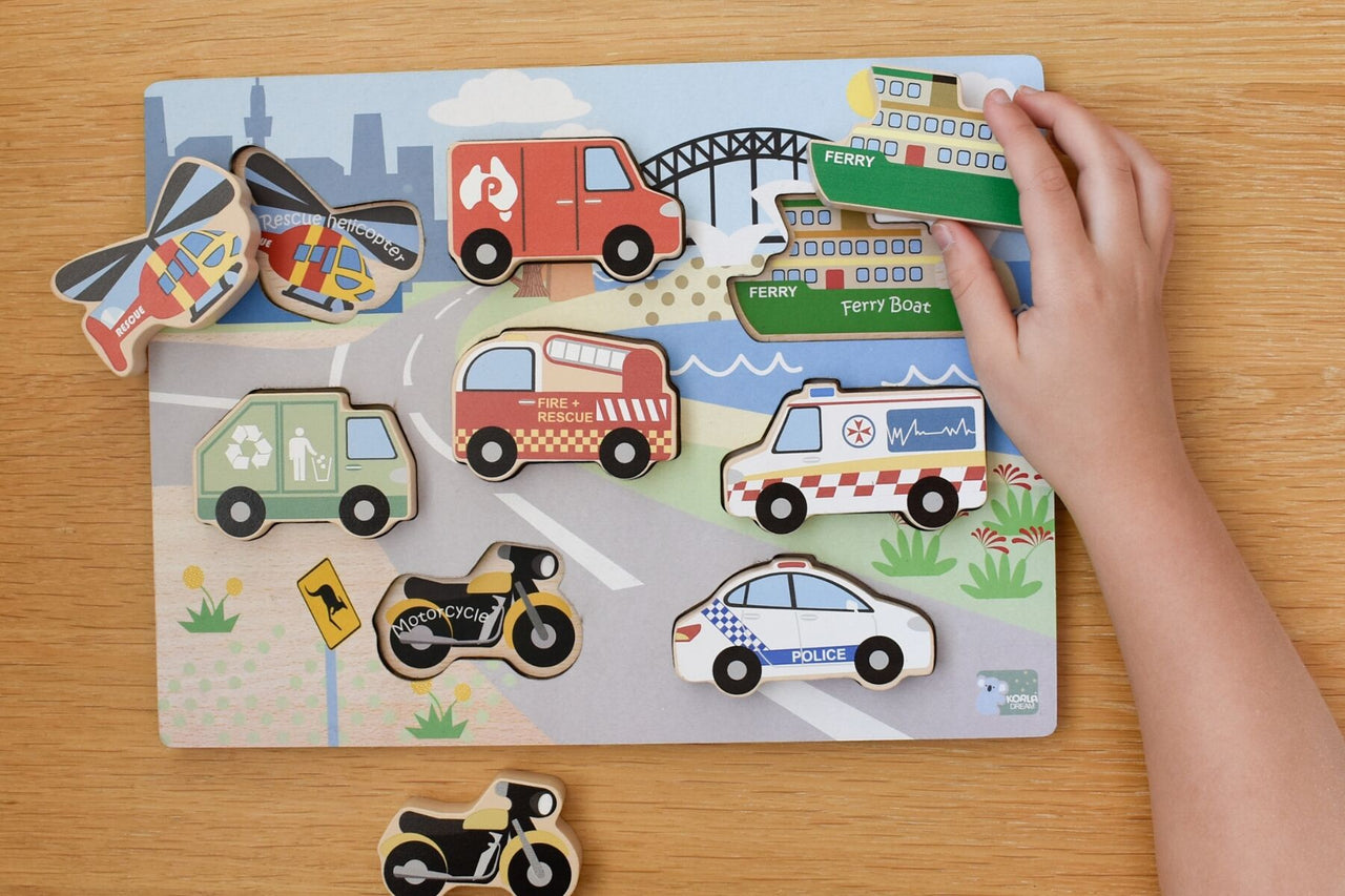 WOODEN CHUNKY AUSSIE TRANSPORT VEHICLE PUZZLE