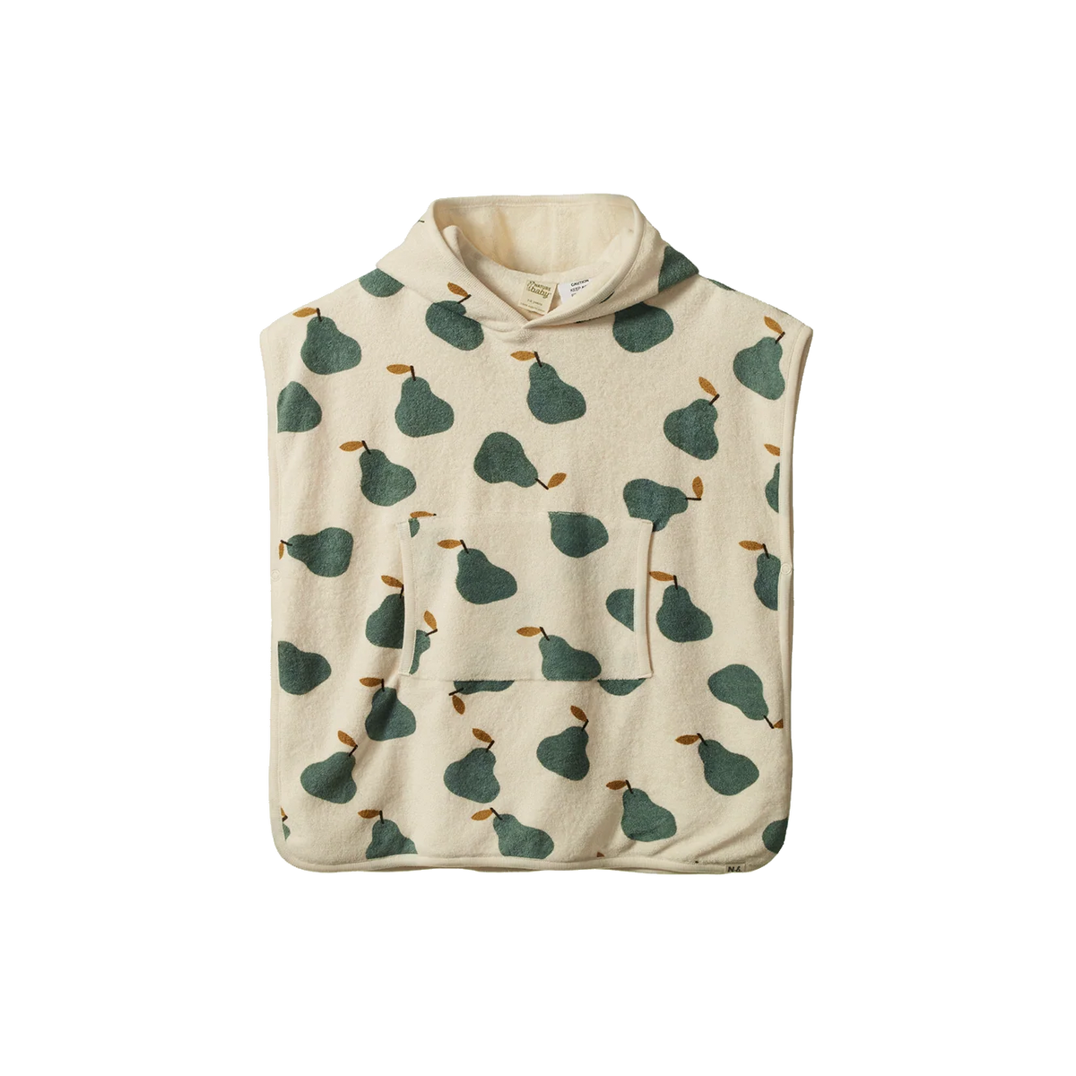 NATURE BABY ORGANIC COTTON PONCHO TOWEL PEAR PRINT