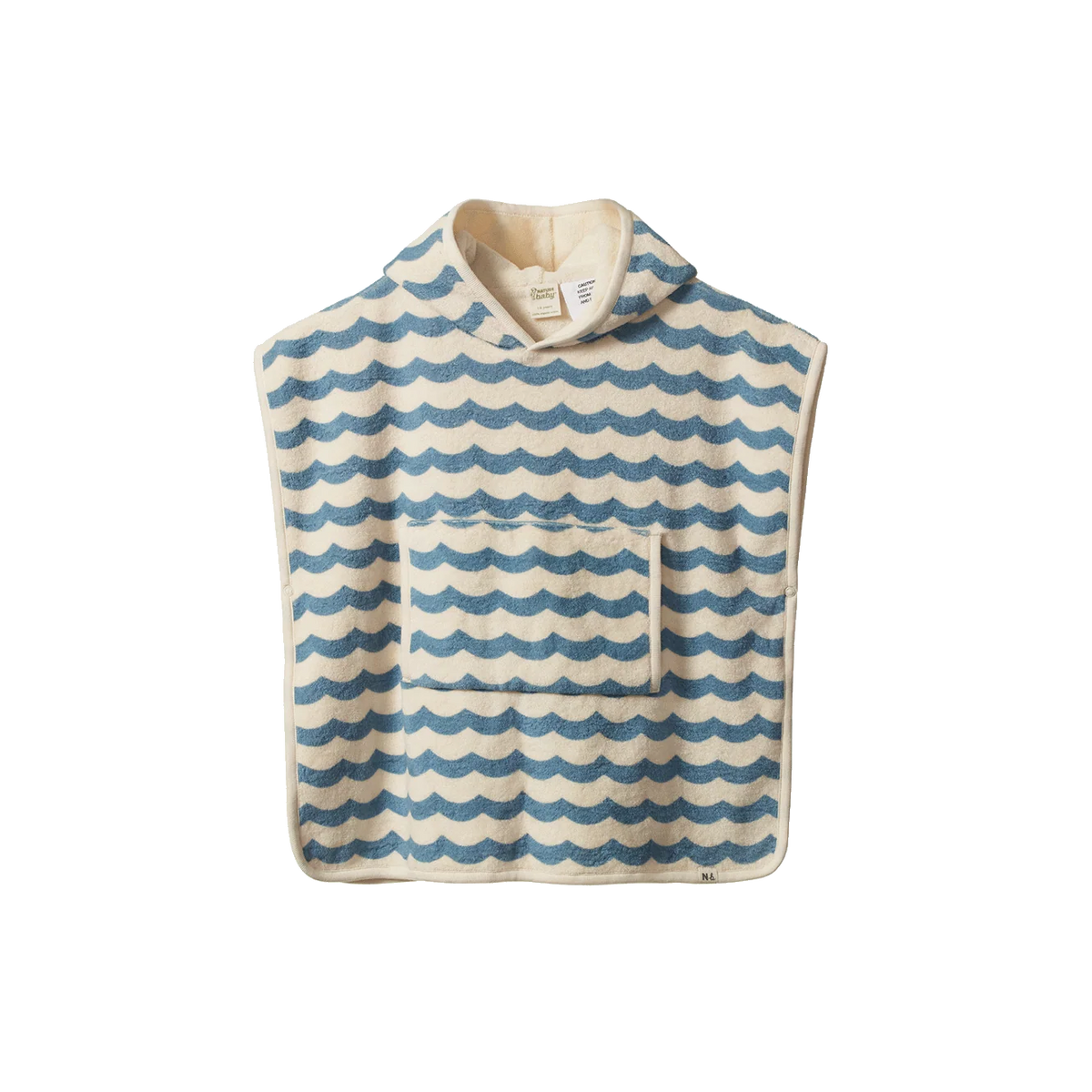 NATURE BABY ORGANIC COTTON PONCHO TOWEL WAVES PRINT