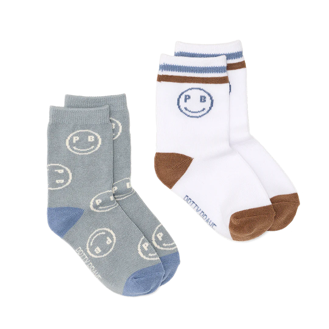 PRETTY BRAVE 2 PACK SMILEY SOCKS SAGE/WHITE