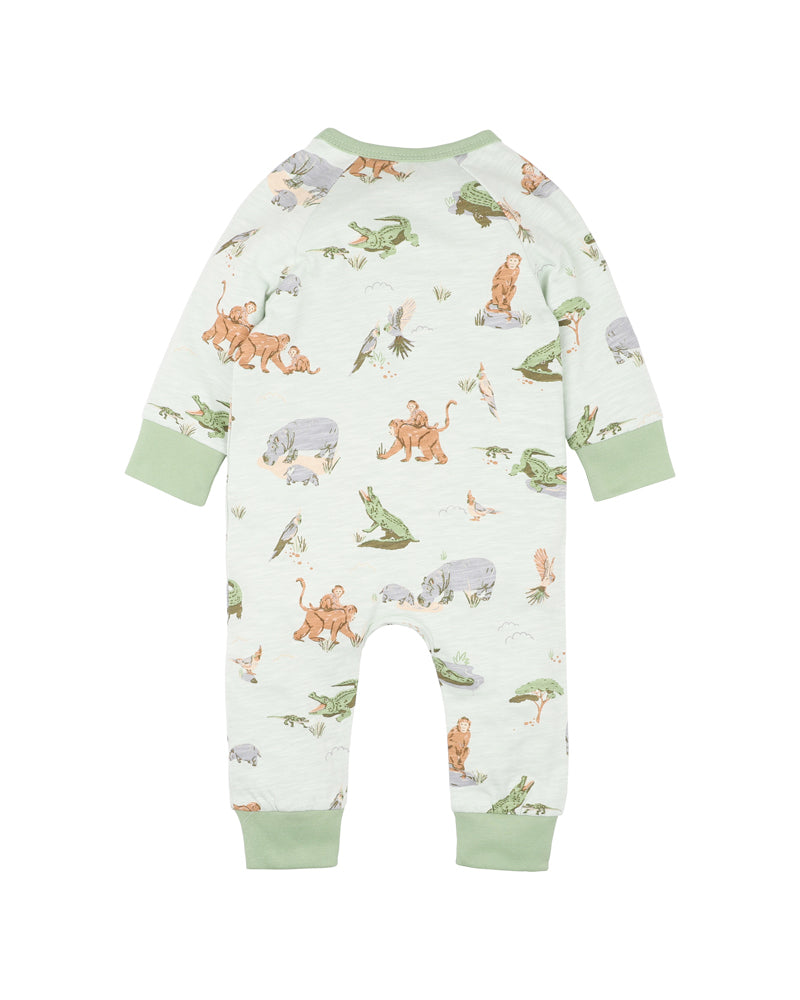 FOX & FINCH THE WATERHOLE PRINT LS ZIP ROMPER