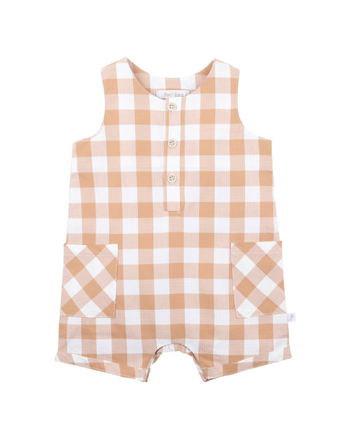 FOX & FINCH CARAMEL CHECK ROMPER