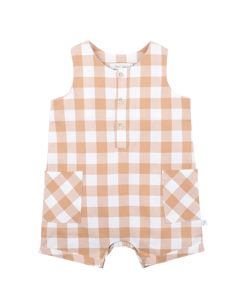 FOX & FINCH CARAMEL CHECK ROMPER