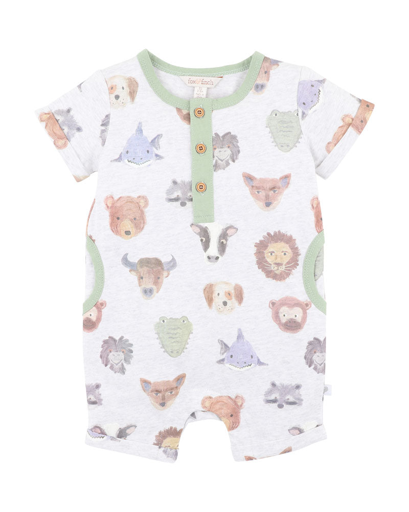 FOX & FINCH WILDLINGS PRINT SS HENLEY ROMPER