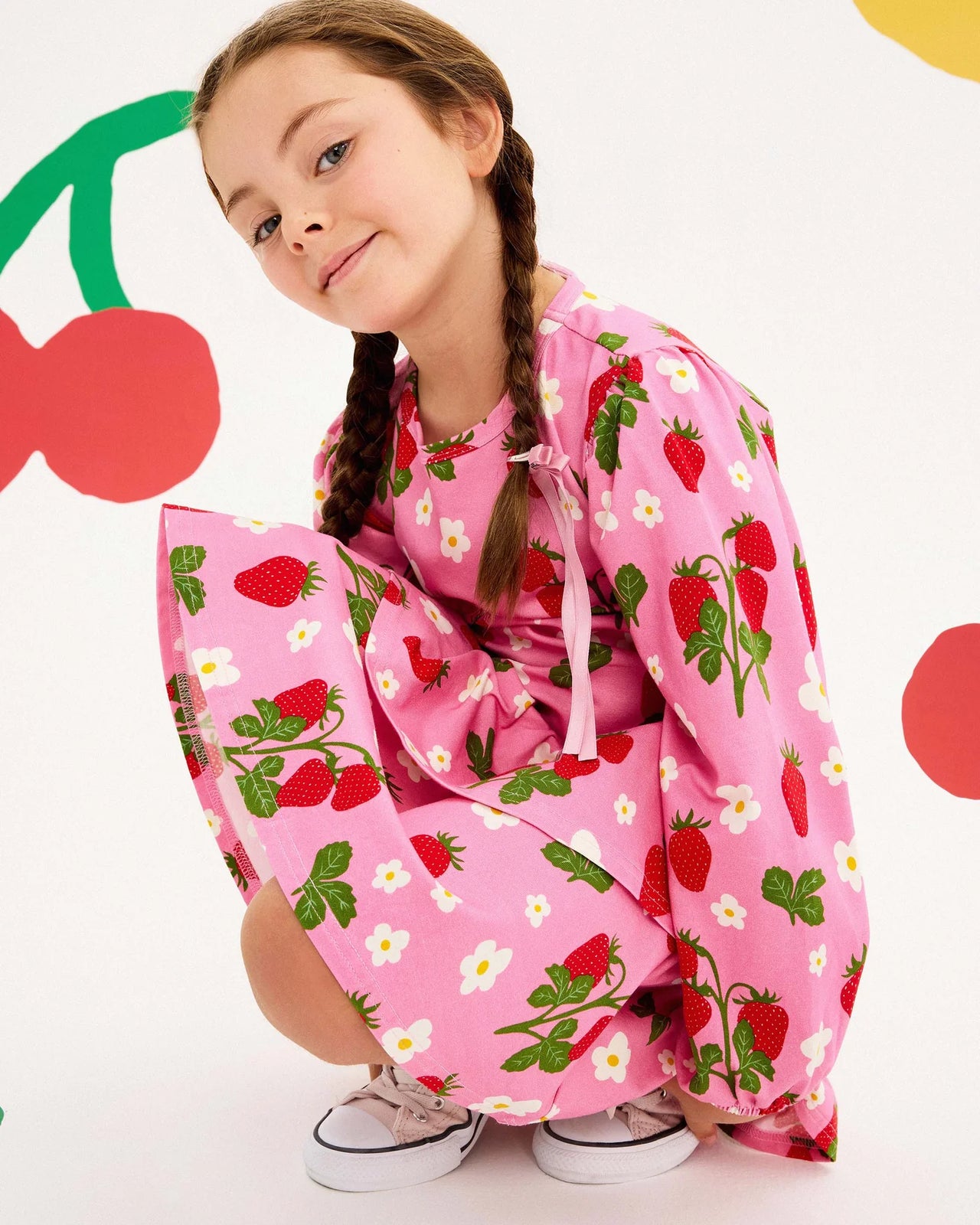 ROCK YOUR KID STRAWBERRY LONG SLEEVE FRILL DRESS