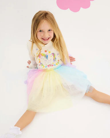 ROCK YOUR KID UNICORN FLAGS LONG SLEEVE CIRCUS DRESS