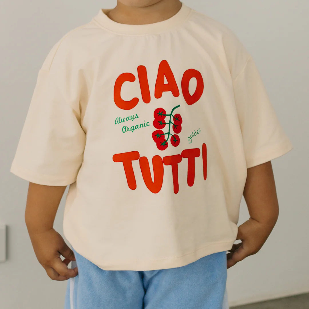 GOLDEN CHILDREN CIAO TUTTI MID SLEEVE TEE VANILLA PARFAIT