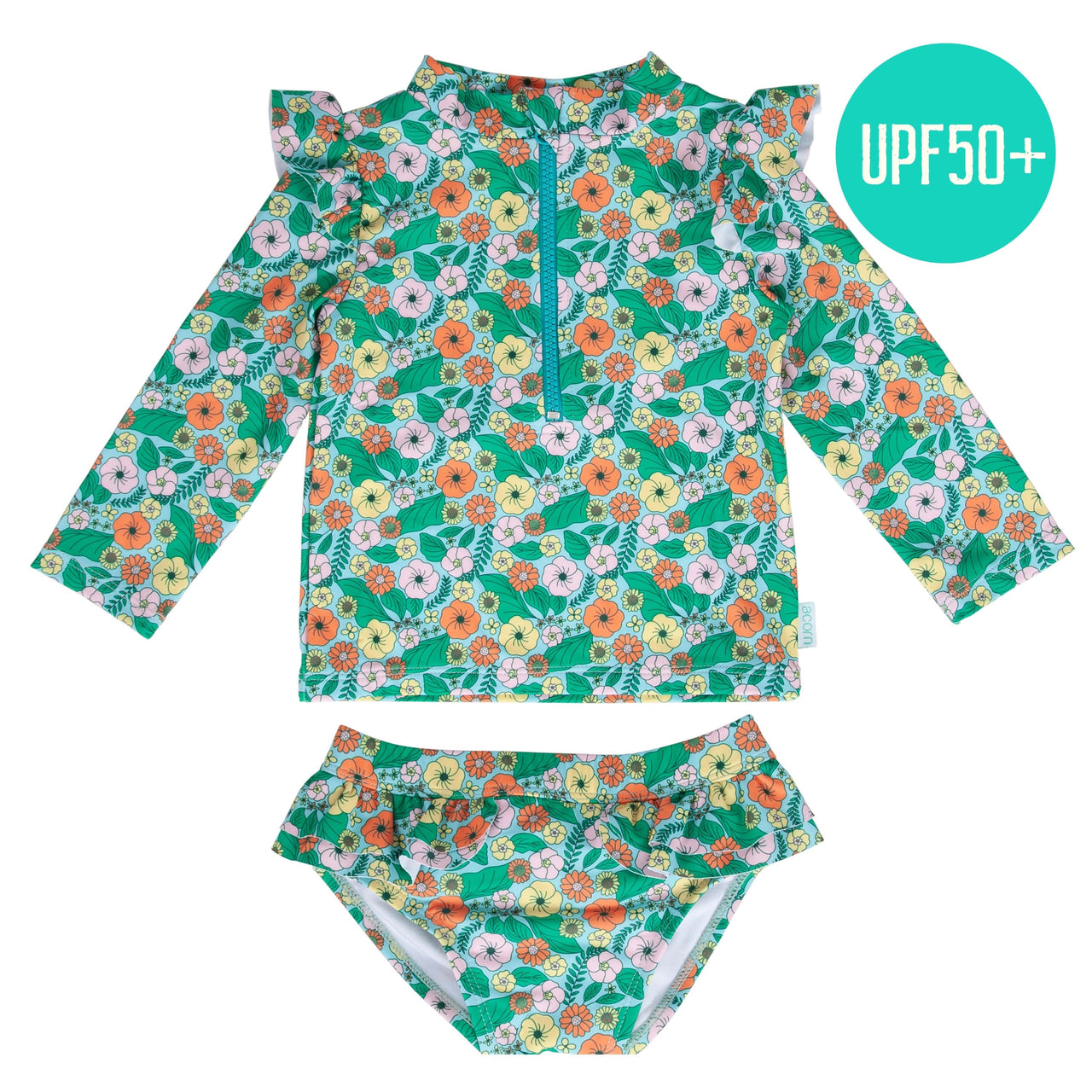ACORN EDEN UPF50+ RASHIE ZIP TOP AND BOTTOMS SET - MINT/MULTI