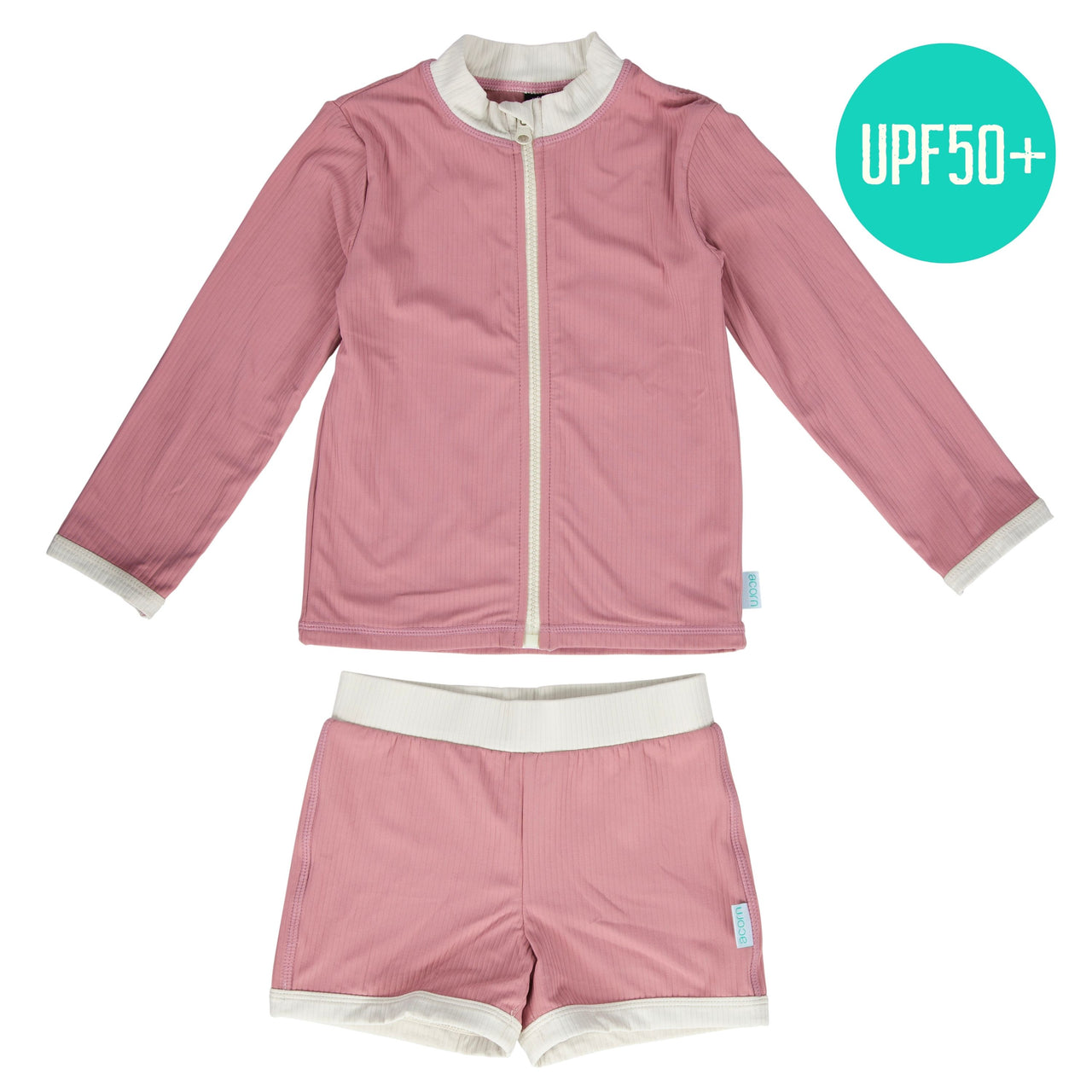 ACORN WILD ROSE UPF50+ ZIP RASHIE TOP AND SHORTS SET- DUSTY PINK/CREAM