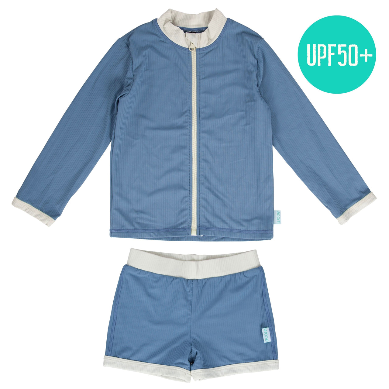 ACORN ATLANTIC UPF50+ ZIP RASHIE TOP AND SHORTS SET - BLUE/CREAM