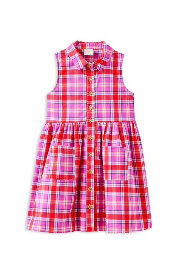 MILKY SUNSET PLAID CHECK DRESS