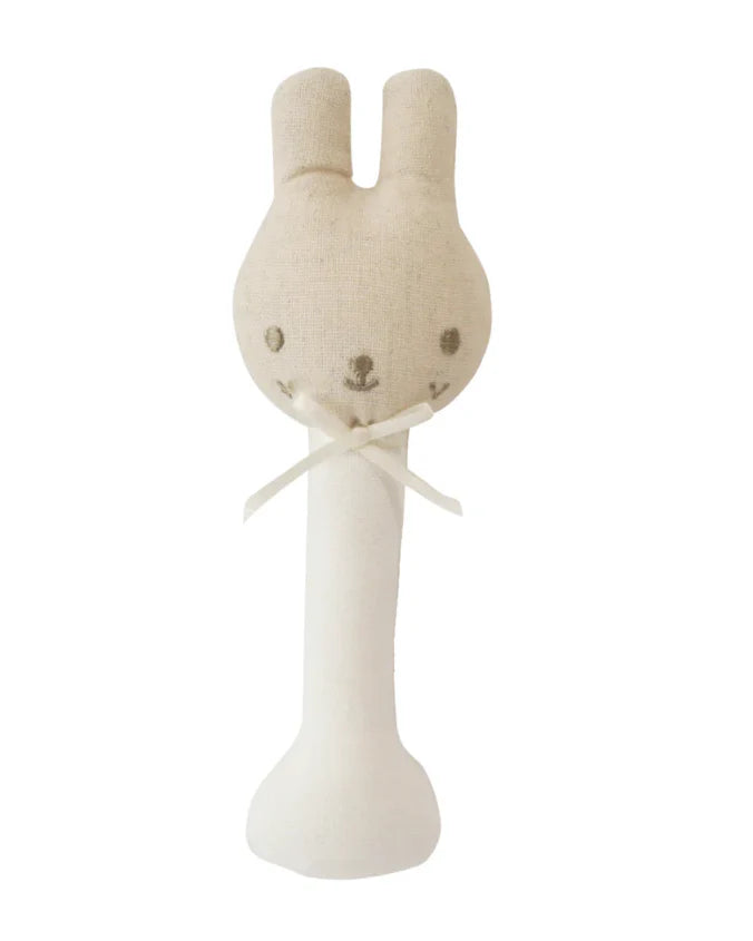 ALIMROSE LINEN BUNNY STICK RATTLE IVORY