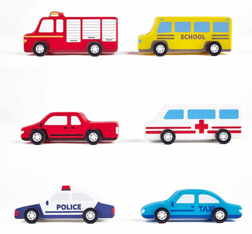 WOODEN WORK VEHICLES SET OF 6