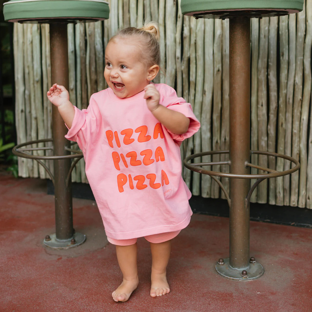 GOLDEN CHILDREN PIZZA MID SLEEVE TEE MERINGUE PINK