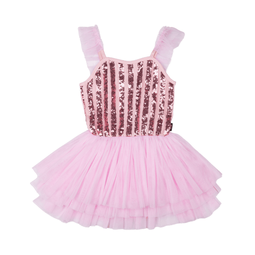 ROCK YOUR BABY PINK STRIPE SEQUIN TULLE LEOTARD DRESS