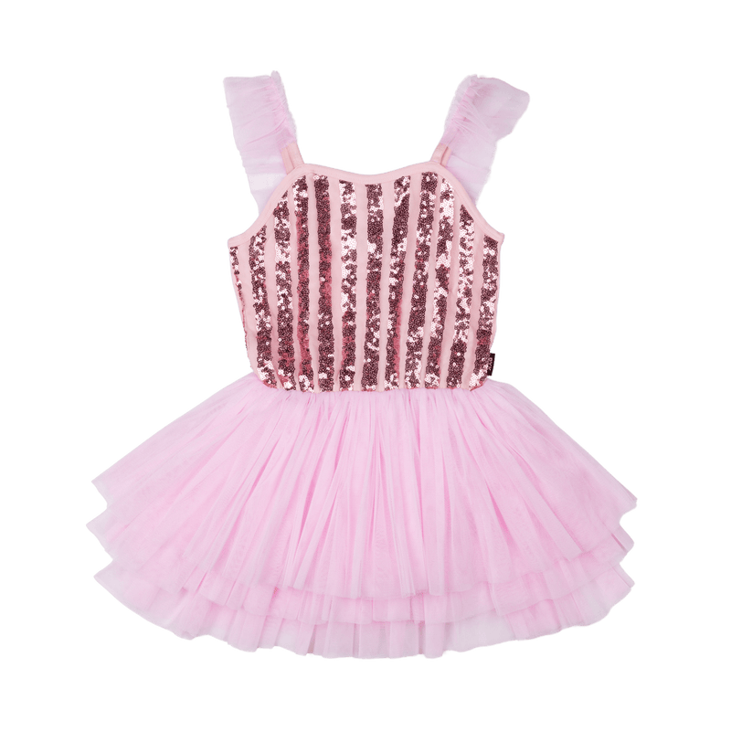 ROCK YOUR BABY PINK STRIPE SEQUIN TULLE LEOTARD DRESS