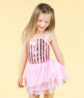 ROCK YOUR BABY PINK STRIPE SEQUIN TULLE LEOTARD DRESS