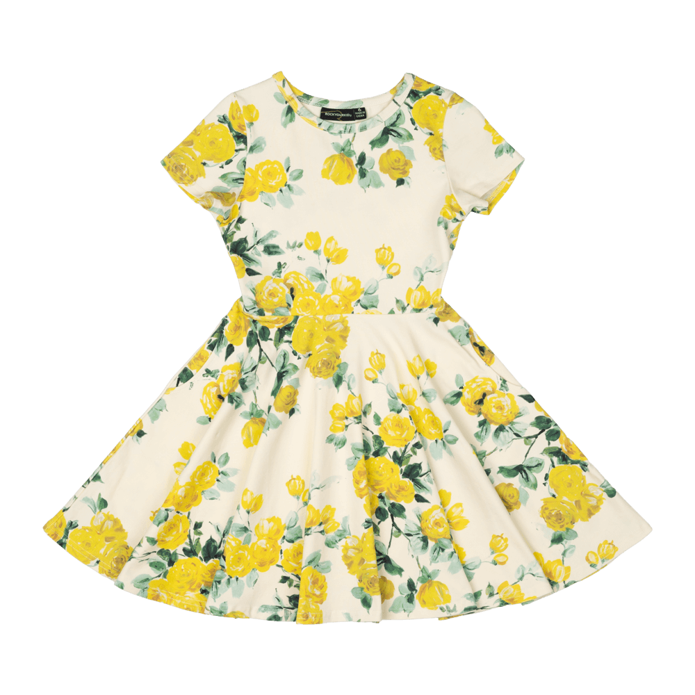ROCK YOUR KID YELLOW ROSES WAISTED DRESS