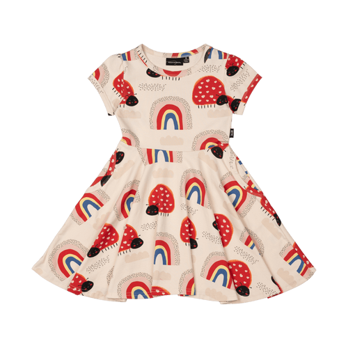 ROCK YOUR BABY LOVE BUG RAINBOW WAISTED DRESS