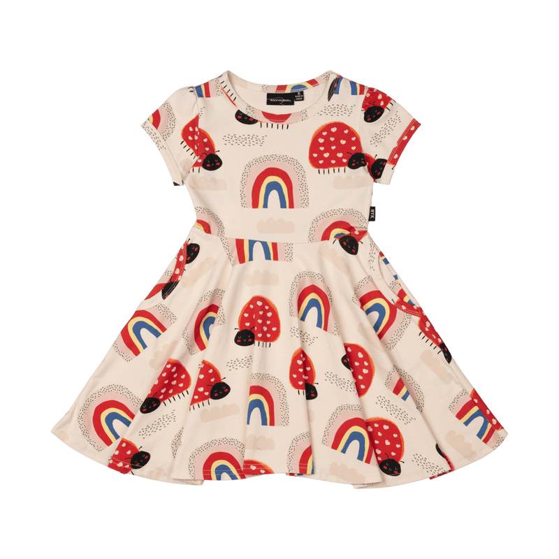 ROCK YOUR BABY LOVE BUG RAINBOW WAISTED DRESS