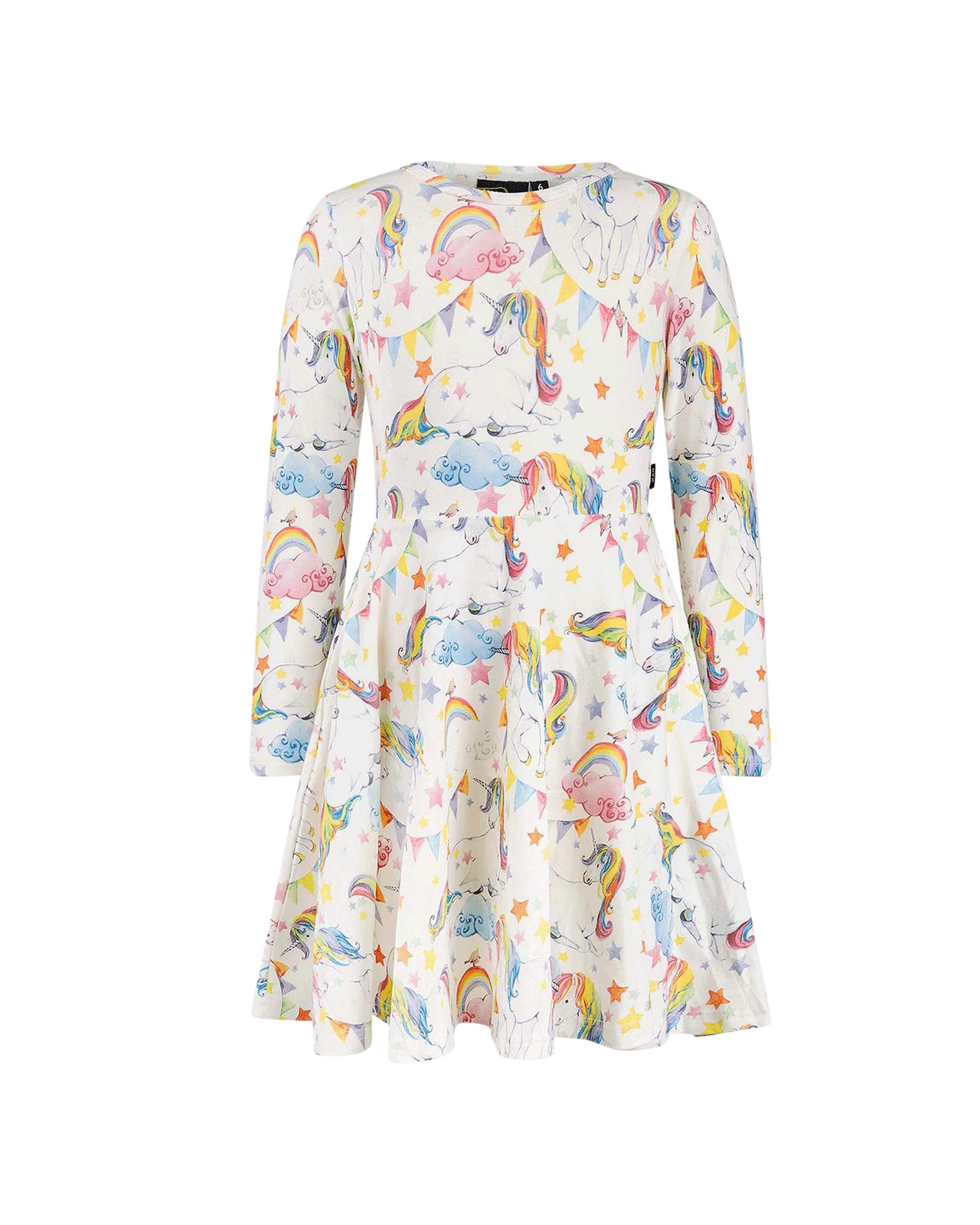 ROCK YOUR KID UNICORN FLAGS LONG SLEEVE WAISTED DRESS