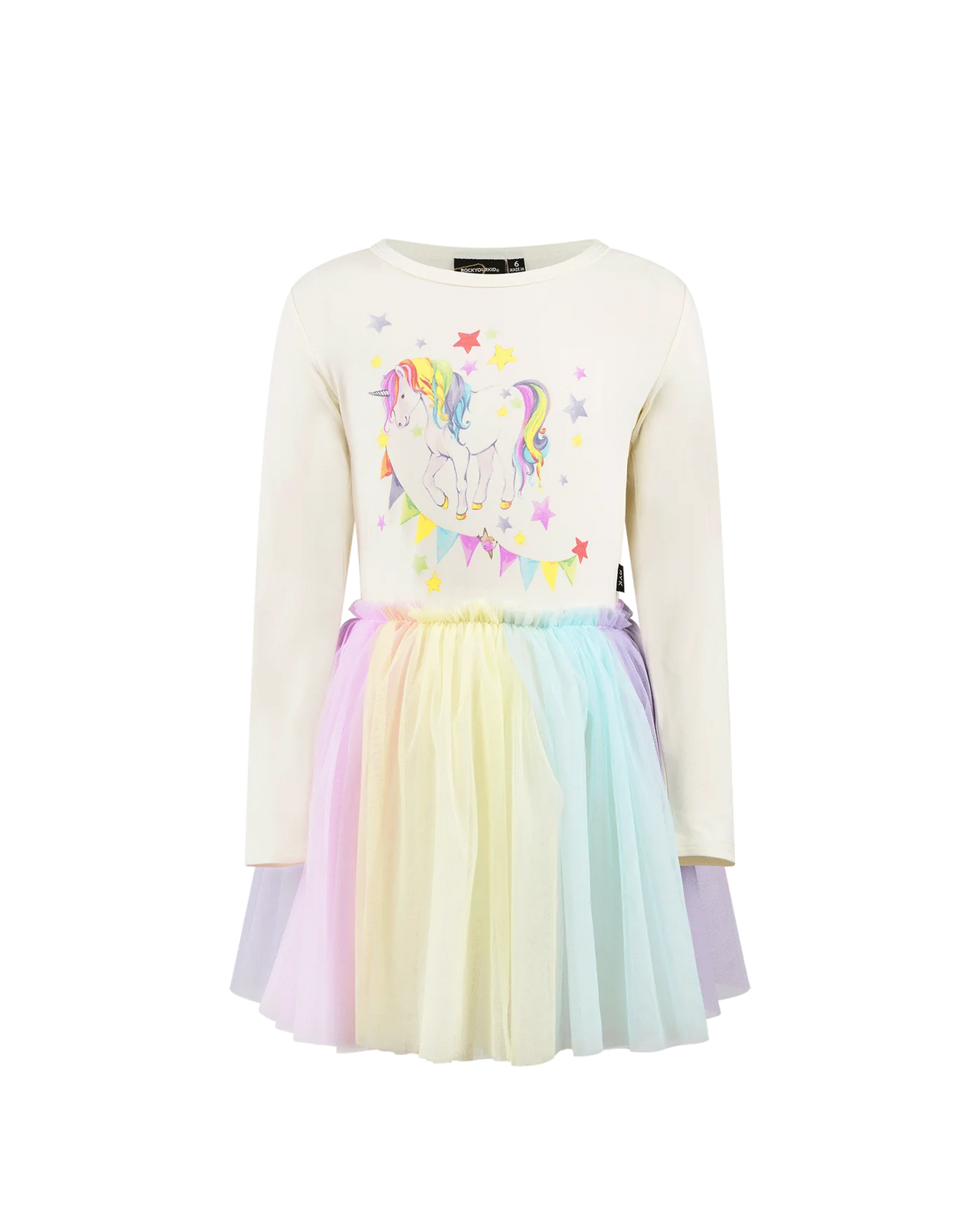 ROCK YOUR KID UNICORN FLAGS LONG SLEEVE CIRCUS DRESS