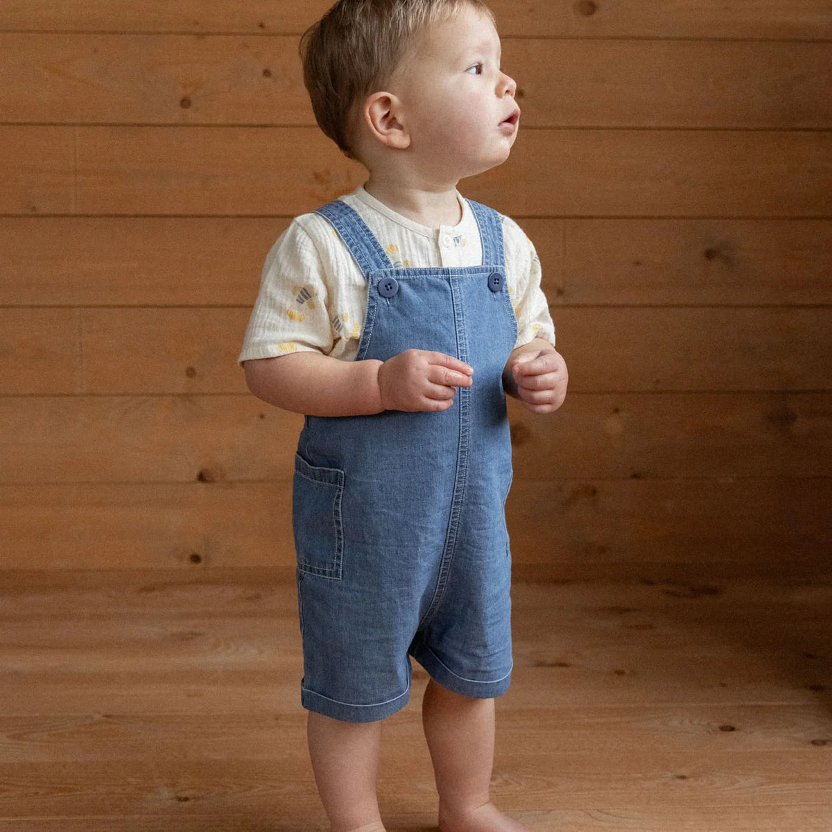 NATURE BABY TUCKER SHORTIE OVERALLS CHAMBRAY