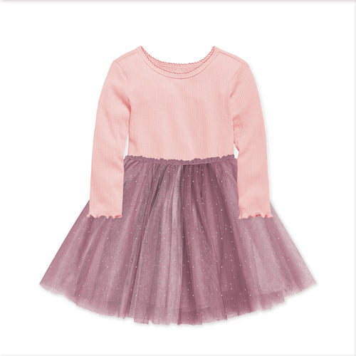 CONFETTI KIDZ RIBBED TULLE DRESS - DUSTY PINK