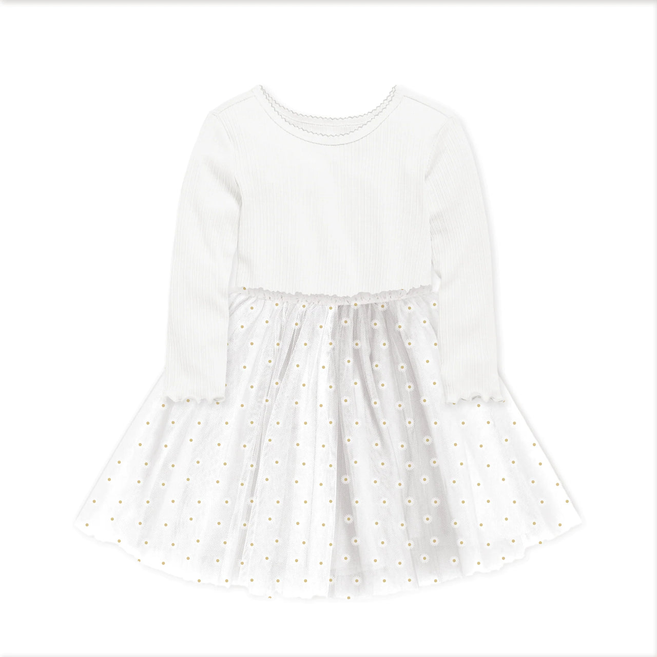 CONFETTI KIDZ RIBBED TULLE DRESS - WHITE DAISIES