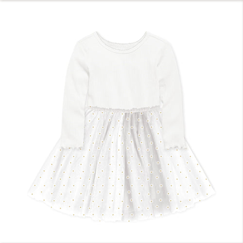 CONFETTI KIDZ RIBBED TULLE DRESS - WHITE DAISIES