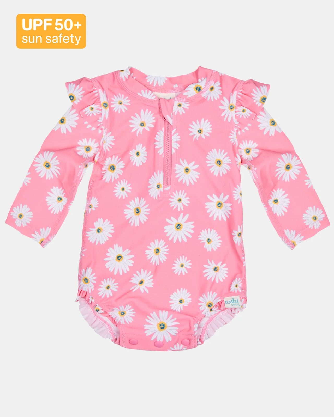 TOSHI SWIM ONESIE LS RIPPLE - DAISY WATERMELON
