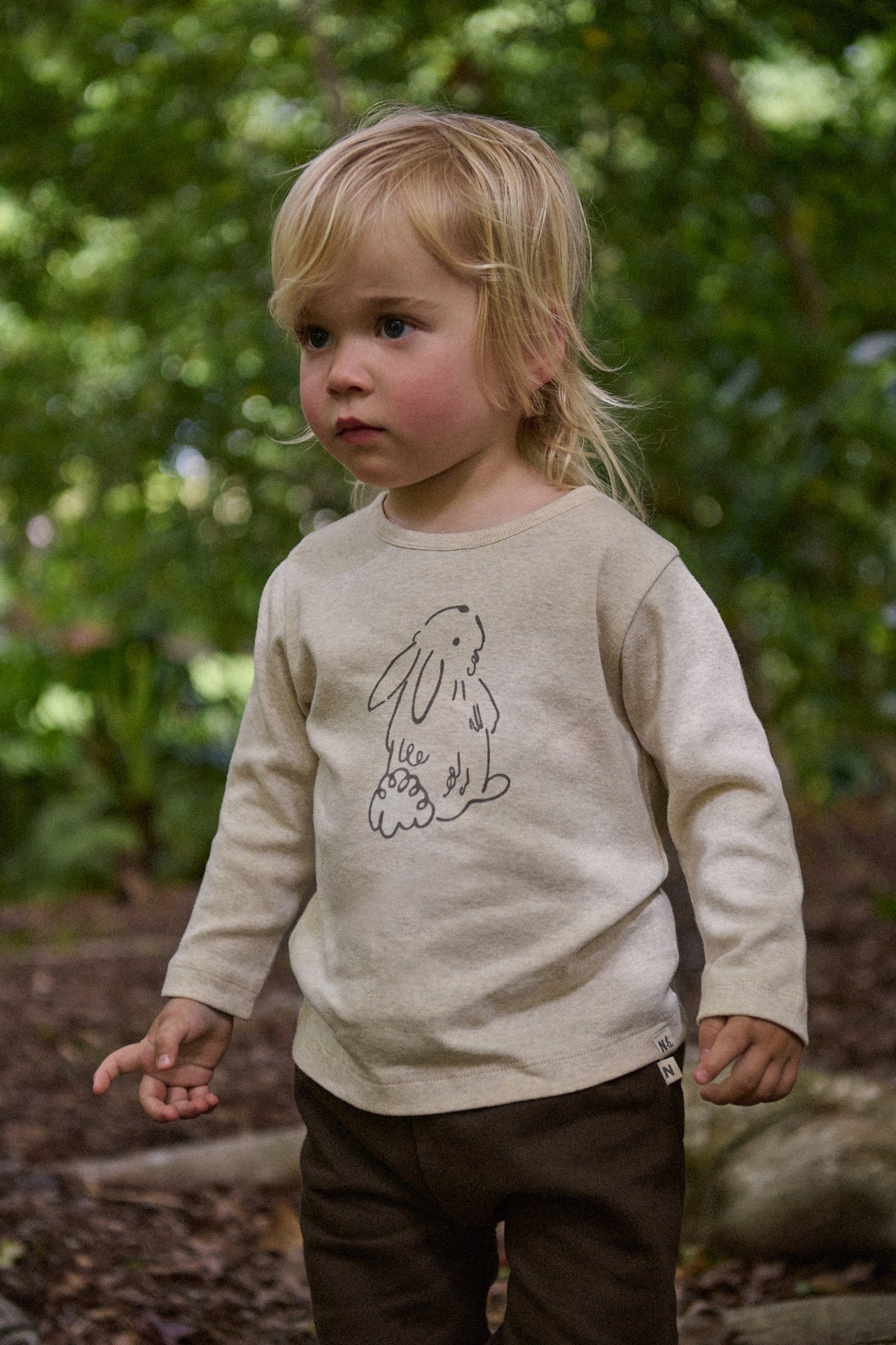 NATURE BABY LONG SLEEVE RIVER TEE BRAMBLE BUNNY PRINT