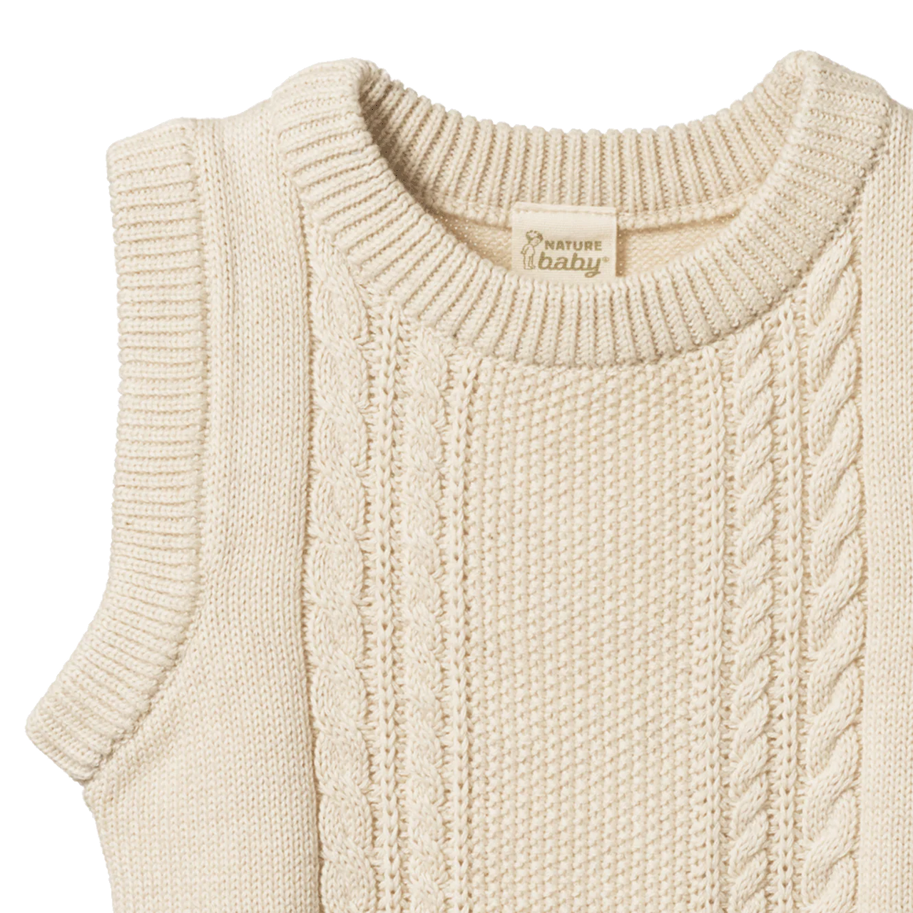 NATURE BABY WALTER VEST OATMEAL MARL CABLE KNIT