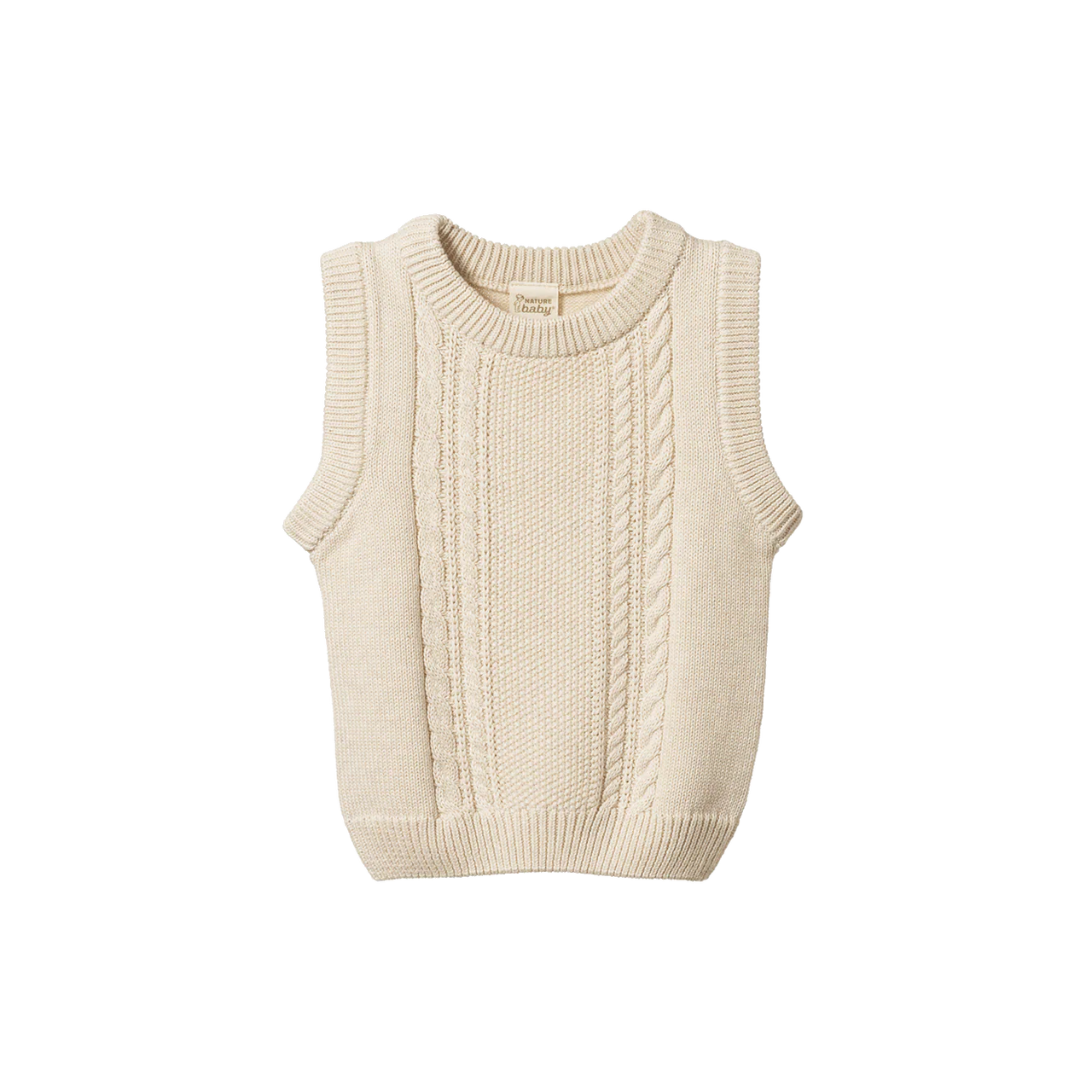 NATURE BABY WALTER VEST OATMEAL MARL CABLE KNIT