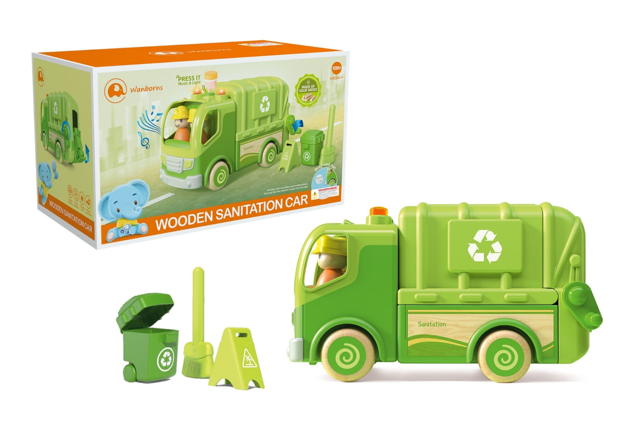 WOODEN FRICTION RECYCLE TRUCK WITH SOUND AND LIGHT