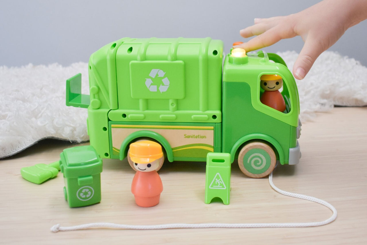 WOODEN FRICTION RECYCLE TRUCK WITH SOUND AND LIGHT