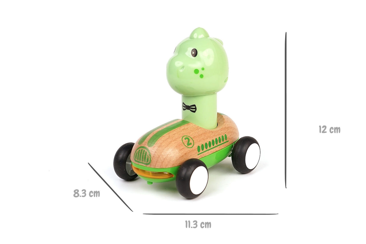 WOODEN PRESS GO RACER DINOSAUR WITH SOUND AND LIGHT