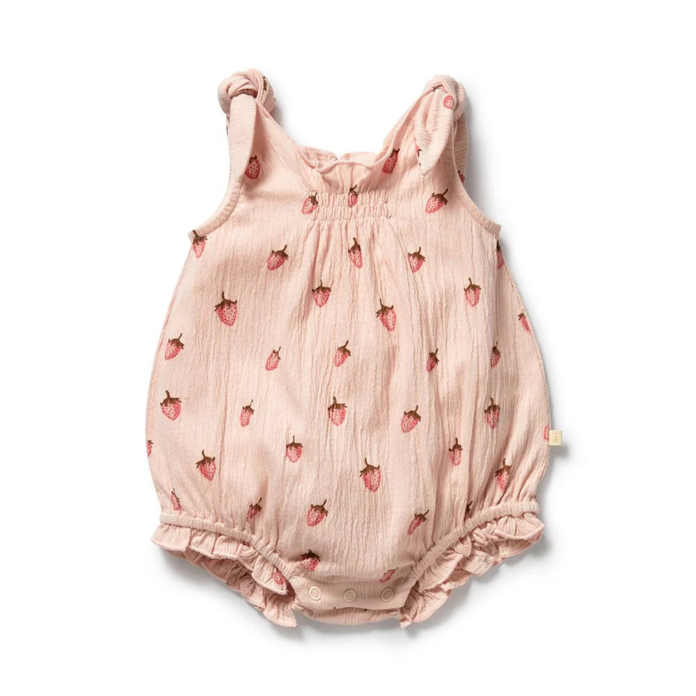 WILSON & FRENCHY STRAWBERRY KISSES ORGANIC TIE PLAYSUIT