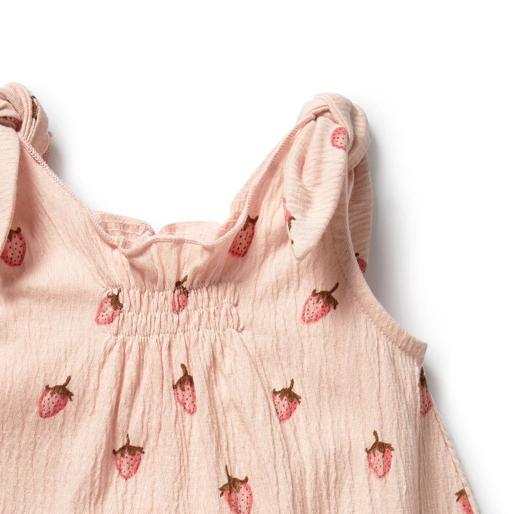 WILSON & FRENCHY STRAWBERRY KISSES ORGANIC TIE PLAYSUIT