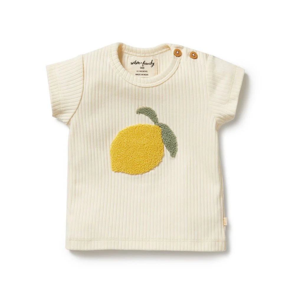 WILSON & FRENCHY LEMON LEAF EMBROIDERED ORGANIC TEE
