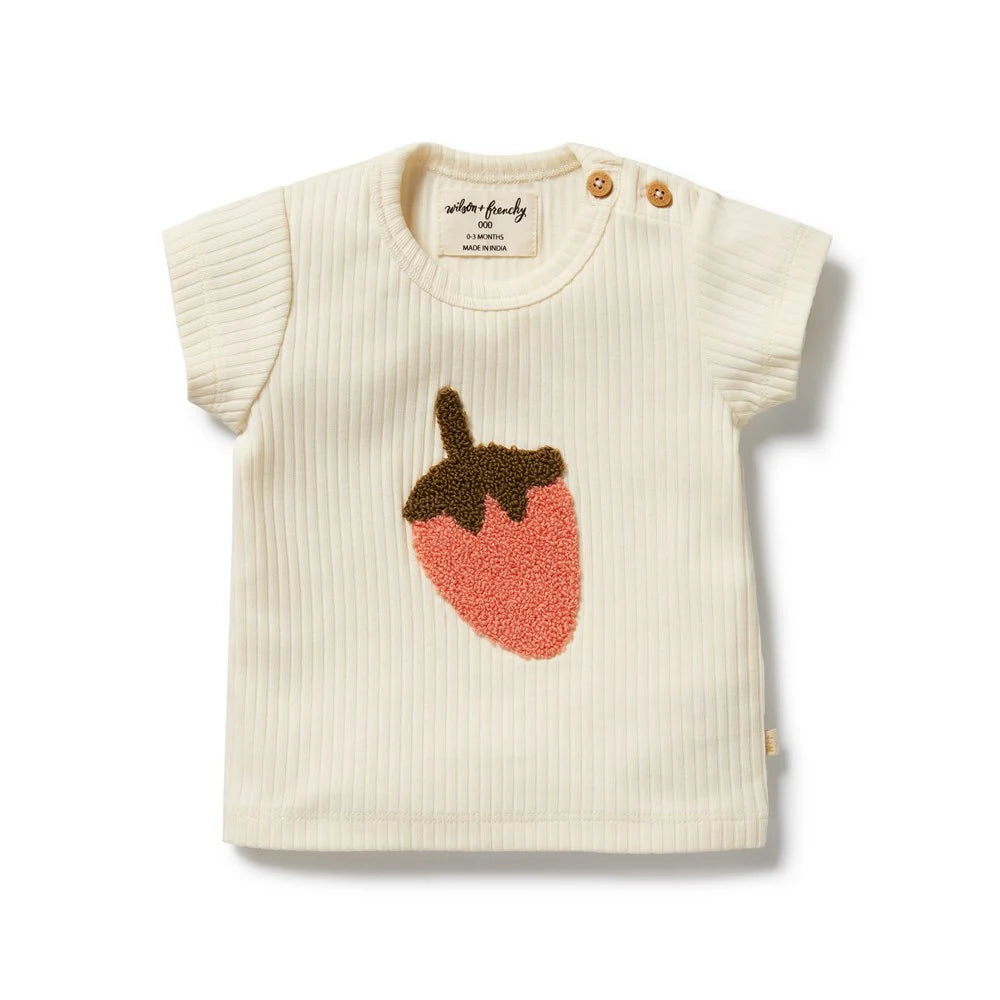 WILSON & FRENCHY STRAWBERRY KISSES EMBROIDERED ORGANIC TEE