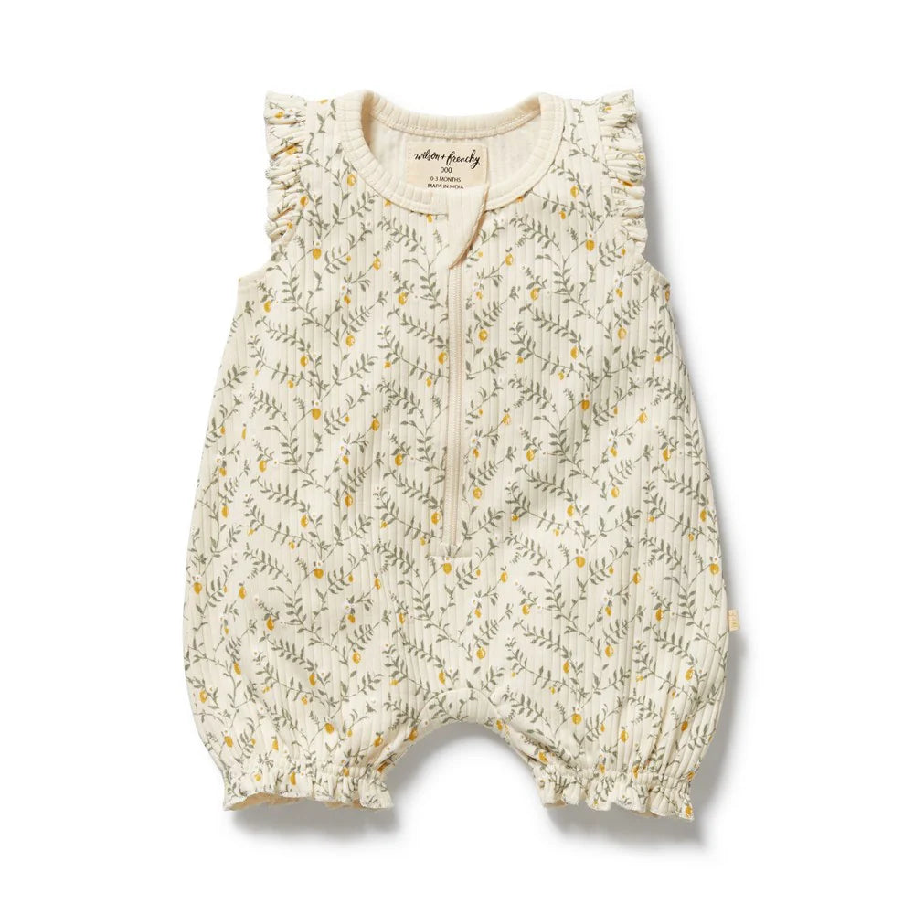 WILSON & FRENCHY LEMON LEAF ORGANIC RUFFLE ZIPSUIT