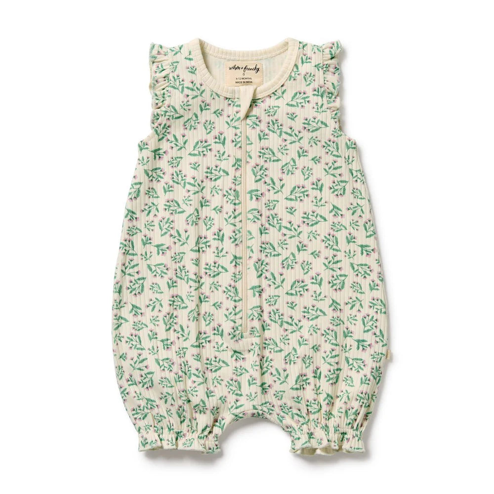 WILSON & FRENCHY PERIWINKLE ORGANIC RUFFLE ZIPSUIT