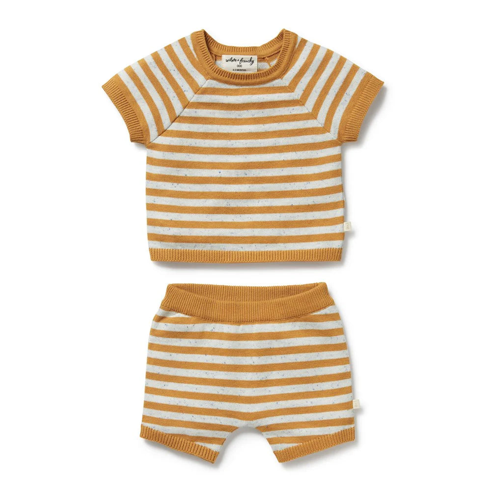 WILSON & FRENCHY GOLDEN WAVE STRIPE ORGANIC KNITTED SET