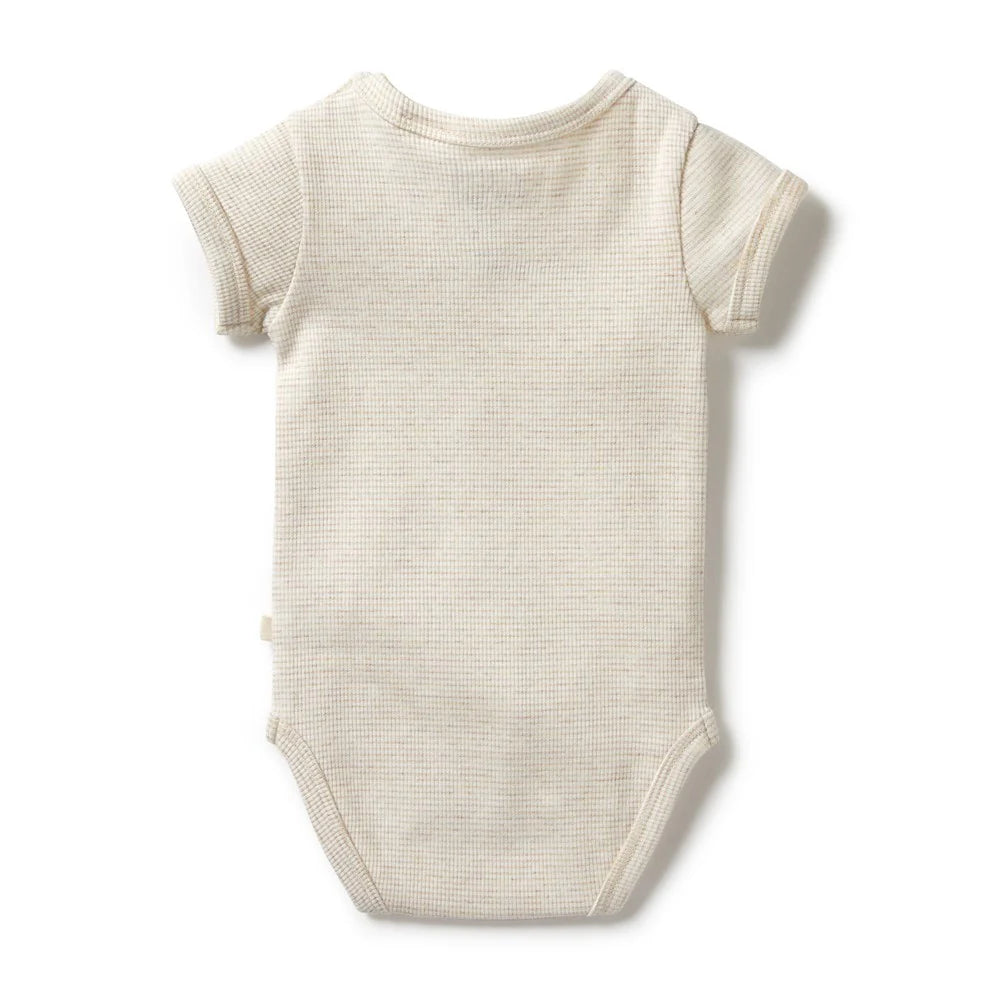 WILSON & FRENCHY ORGANIC STRIPE RIB BODYSUIT OATMEAL